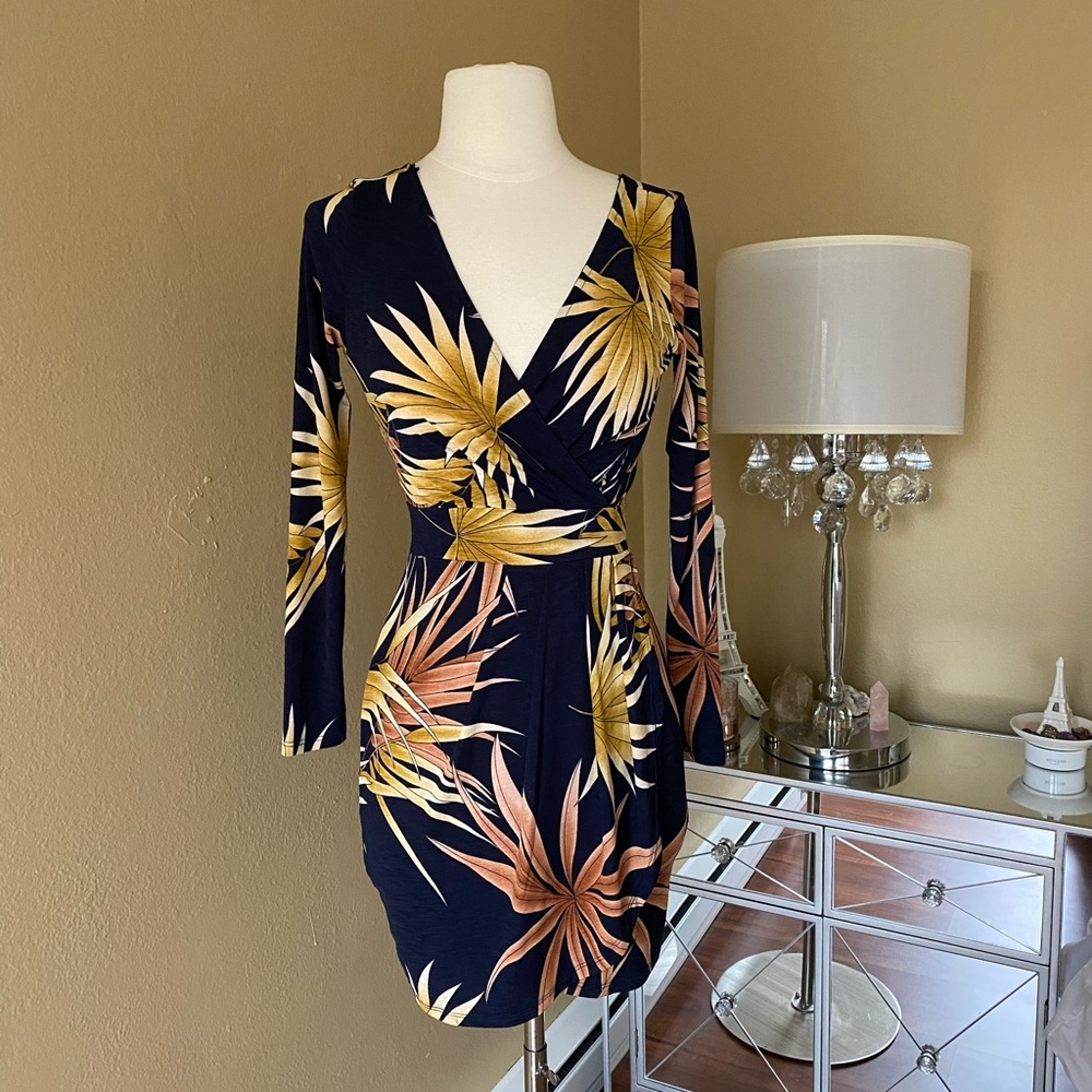 Long Sleeve Deep V Neck Dress